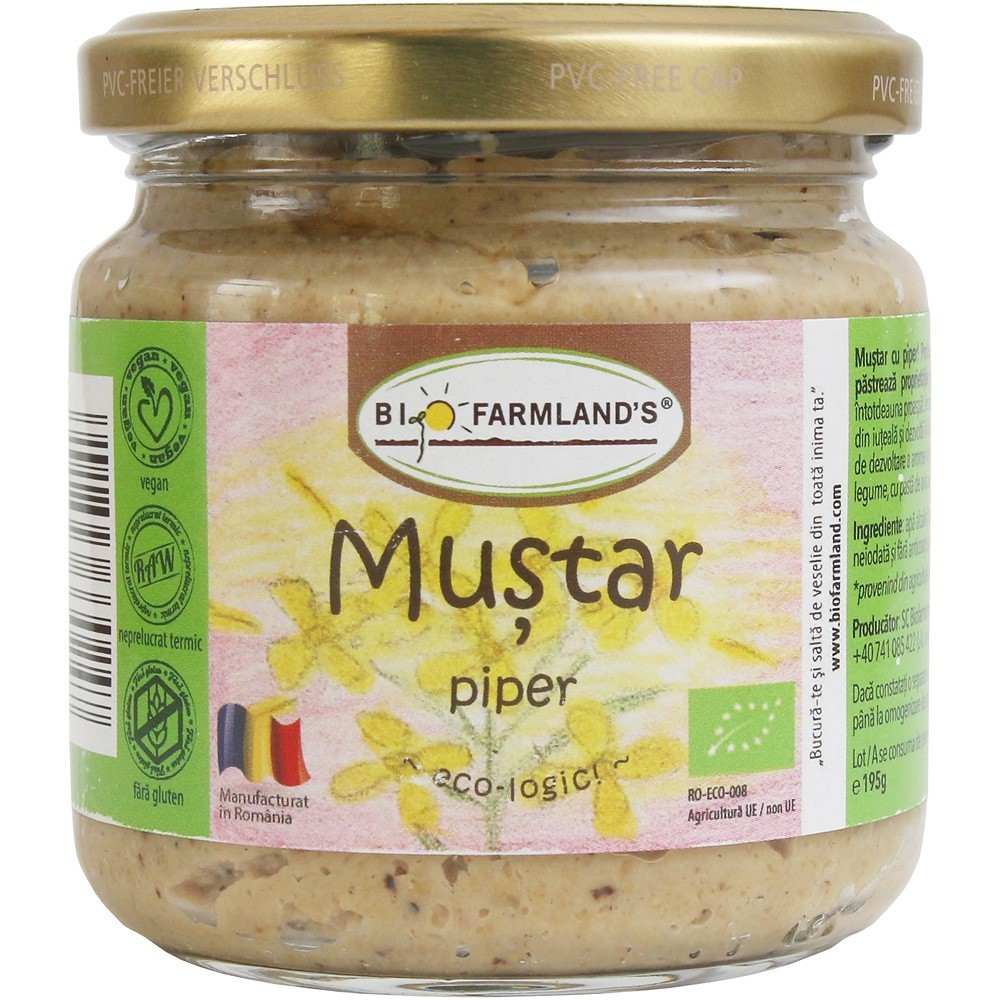 BioFarmland BIO Mustar cu piper 200g