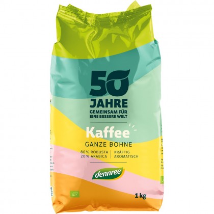 Dennree Cafea bio boabe Arabica si Robusta 1kg